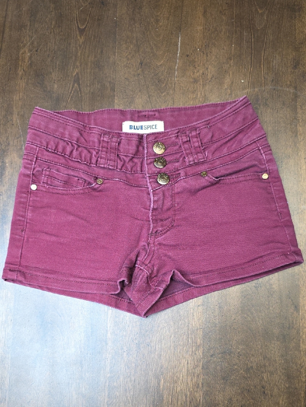 Blue Spice Burgundy High-Rise Denim Shortalls Size 0